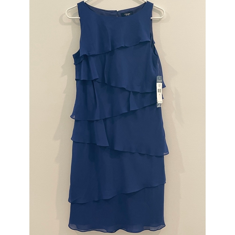00058 -‎ Chaps Women's Sleeveless Tiered Ruffle Cocktail Dress Size 10 Blue NWT